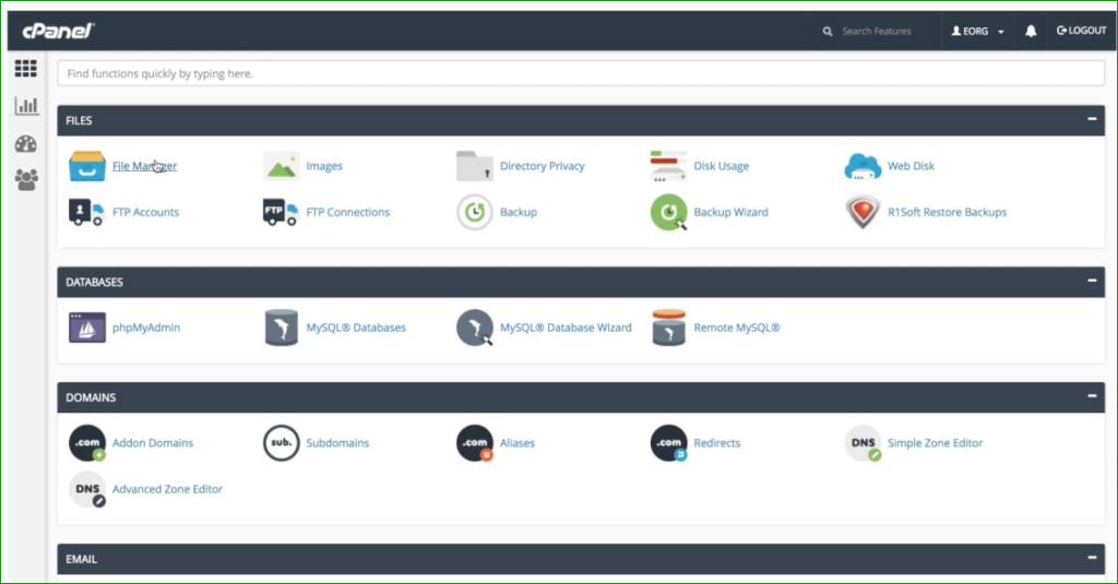 Cpanel dashboard